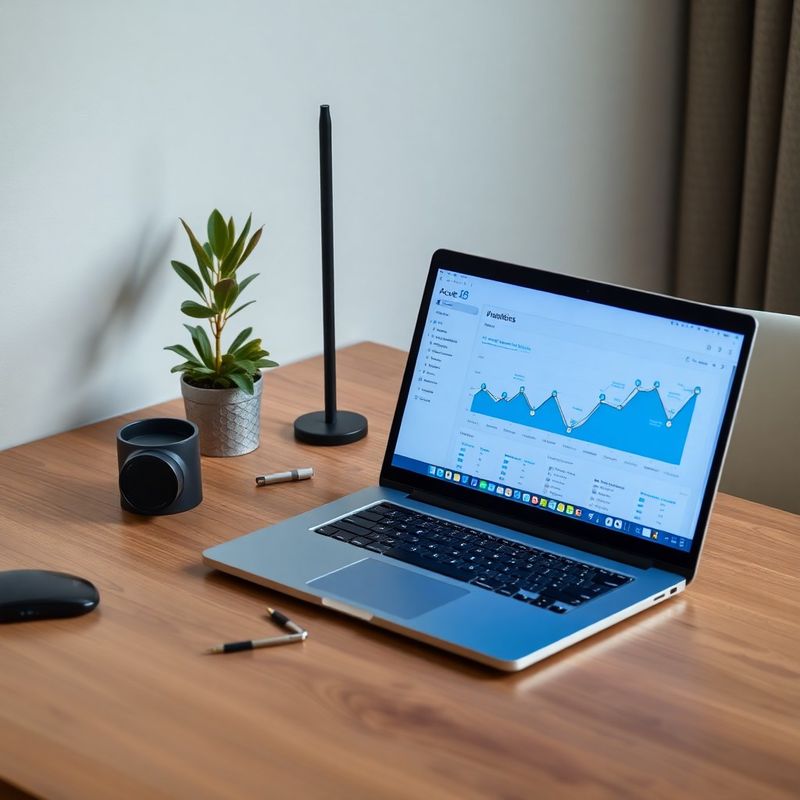 Laptop mit der Novagspark-Analyseplattform auf einem minimalistischen Schreibtisch
