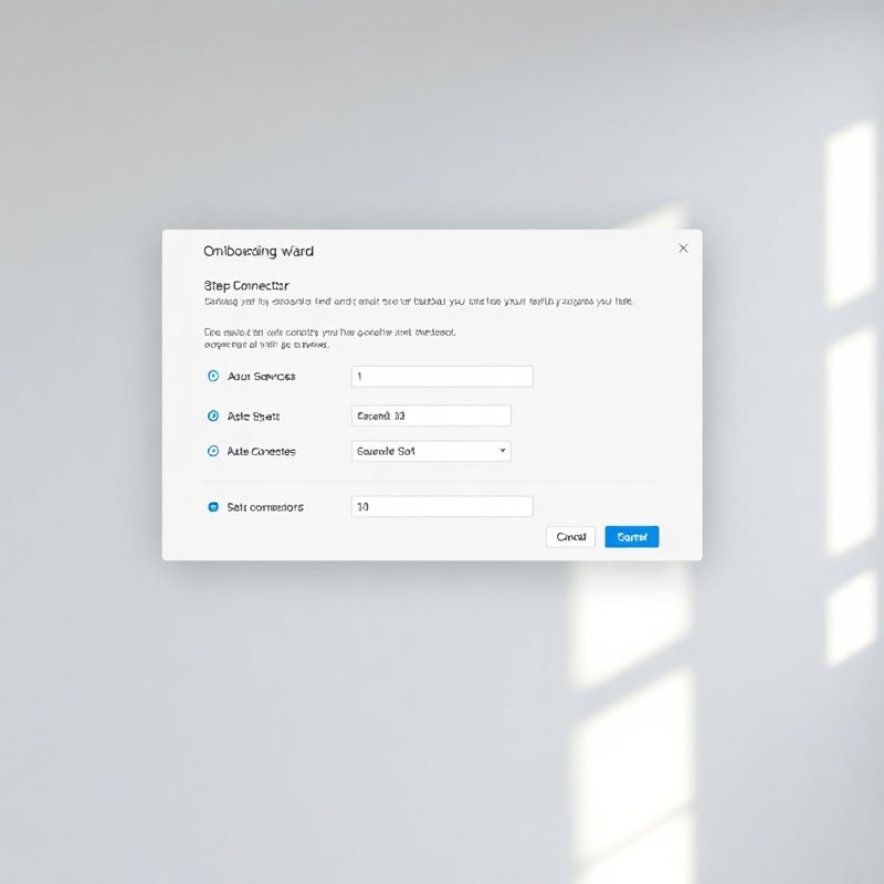 Onboarding-Assistent mit azurblauem Fortschrittsbalken